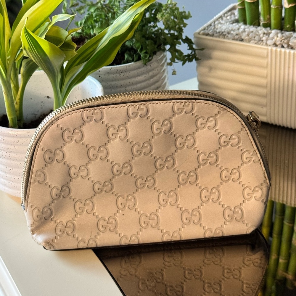 Gucci Beige Embossed Cosmetic Bag
